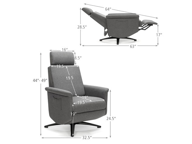 Costway Massage Recliner Chair Vibrating Sofa w/ Remote Control&Adjustable Headrest Grey