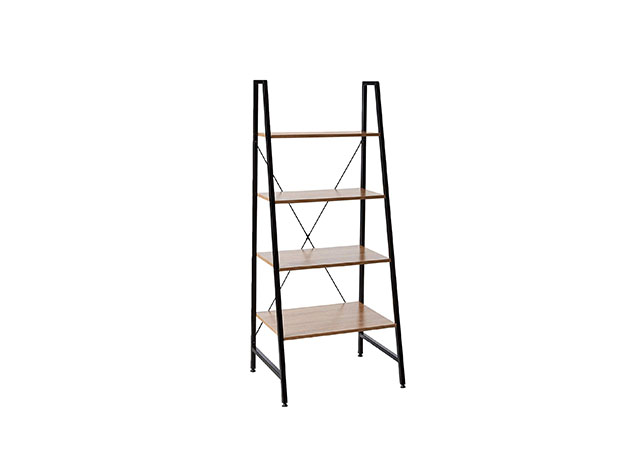 Black Steel Frame Ladder Style Wooden Desk with 4-Shelf Bookcase