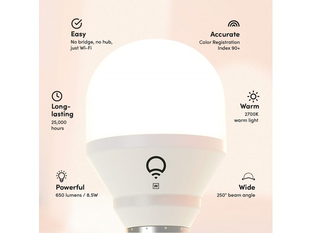 LIFX Mini A19 Wi-Fi Smart LED Bulb with Alexa, Siri, Microsoft Cortana and Google Assistant - White