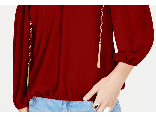 INC International Concepts Women's Cold-Shoulder Chain-Detail Top Red Size XX-Large