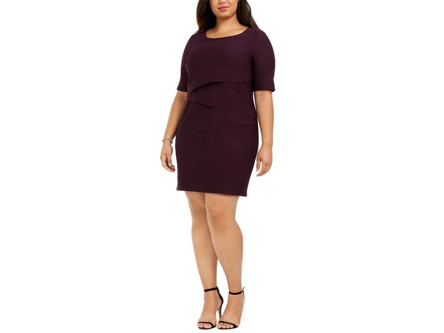Connected Women's Plus Size Zigzag Sheath Dress Purple Size Small
