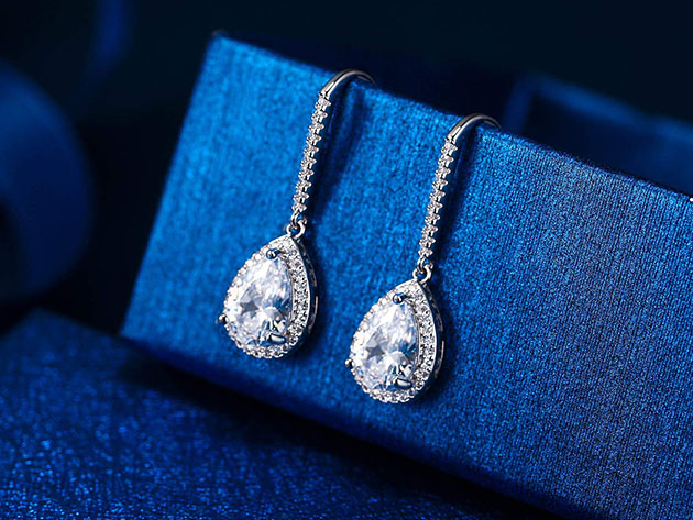Pear Cut Drop Earrings Paved with Swarovski Crystals