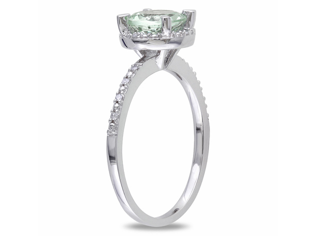 1.15 Carat (ctw) Green Amethyst Halo Ring in Sterling Silver with Accent Diamonds - 9.5