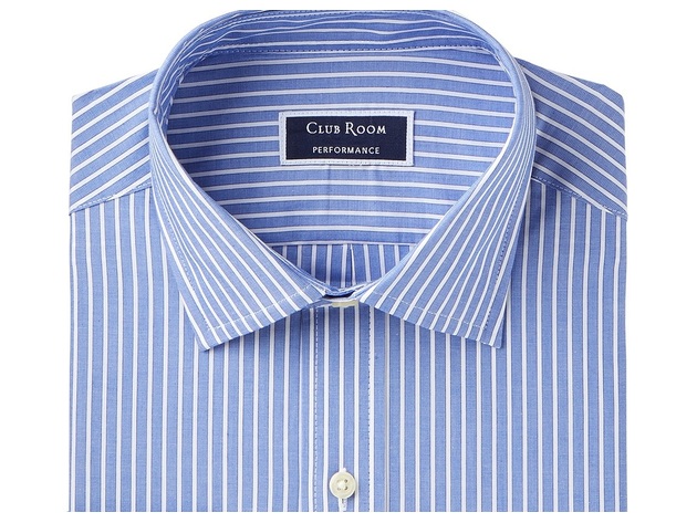 Club Room Men's Slim-Fit Performance Wrinkle-Resistant Striped Dress Shirt  Blue Size 18X34-35