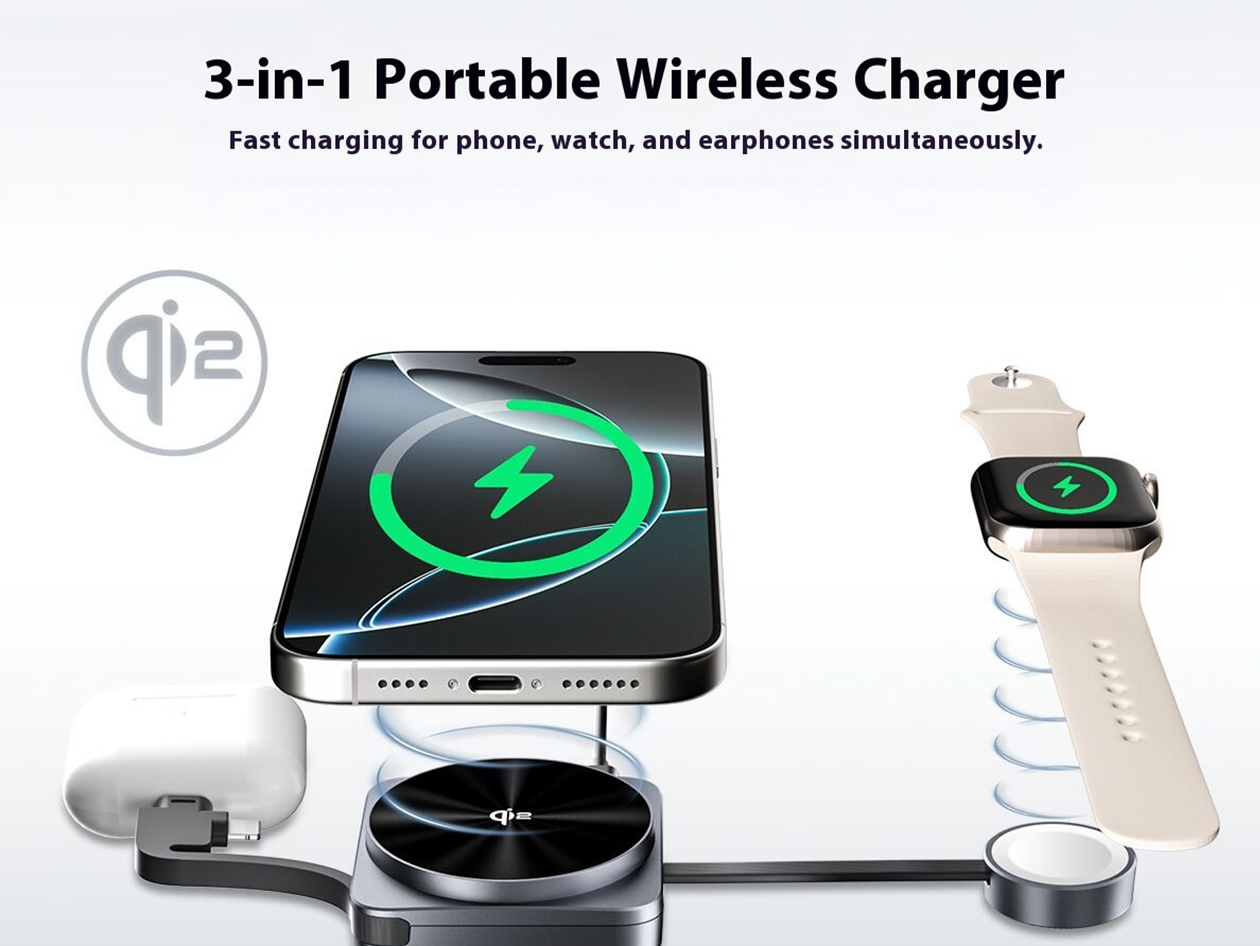 Qi2 3-in-1 Portable Charging Station
