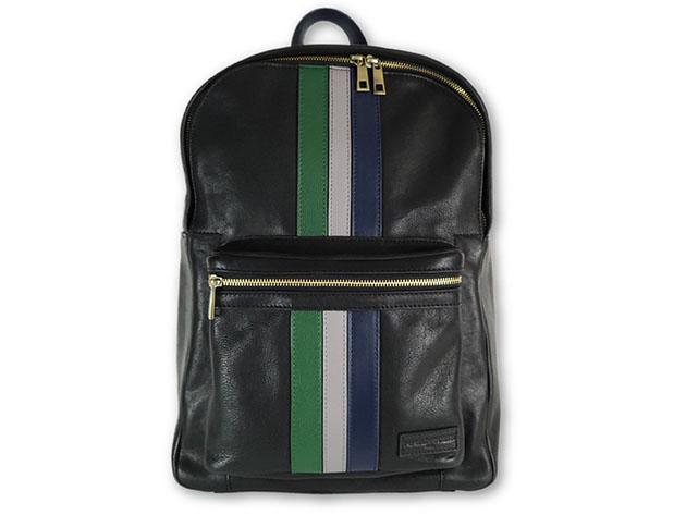 Black Leather Striped Backpack