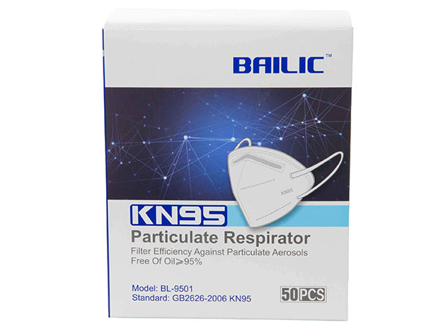 Medical Grade KN95 Particulate Respirator Masks: 50-Pack