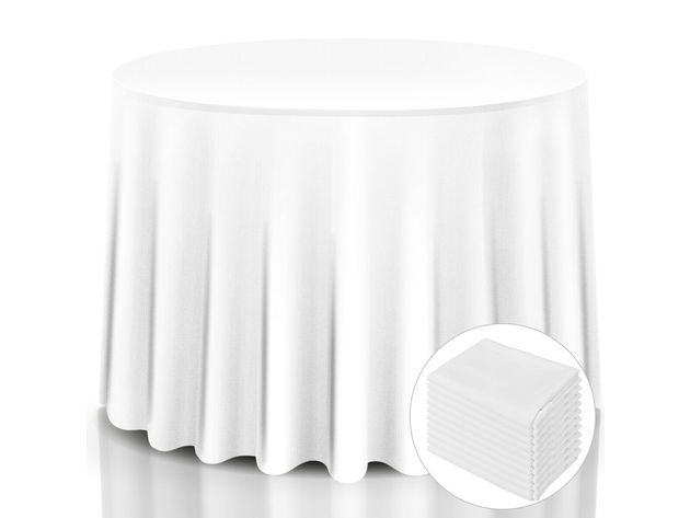 10pcs 120'' Round Tablecloth Polyester For Home Wedding Restaurant Party - White