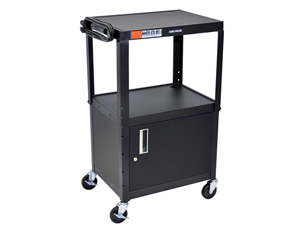 Offex Adjustable 42"H Steel Audio/Video Cart with Locking Cabinet, Black