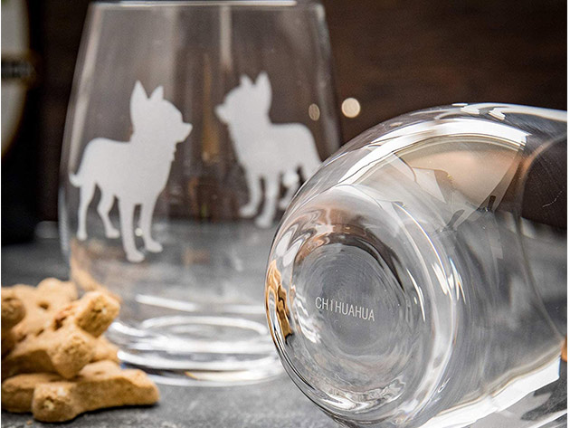 Dog Stemless Wine Glasses (Chihuahua/Set of 2)