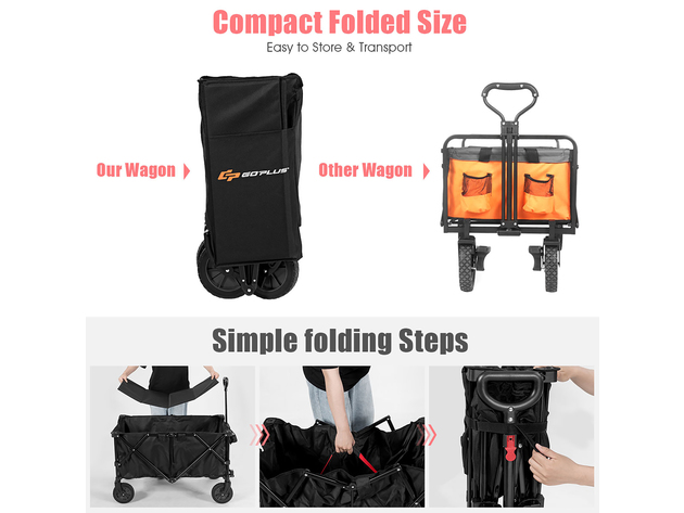 Costway Collapsible Folding Wagon Cart Outdoor Utility Garden Trolley Buggy Shopping Toy - Black