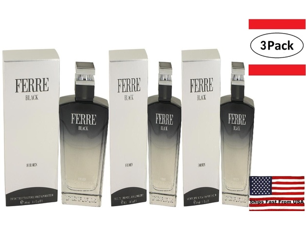 3 Pack Ferre Black by Gianfranco Ferre Eau De Toilette Spray 3.4 oz for Men