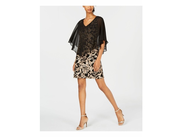 Connected Apparel Women's Soutache Capelet Dress Black Size 6"