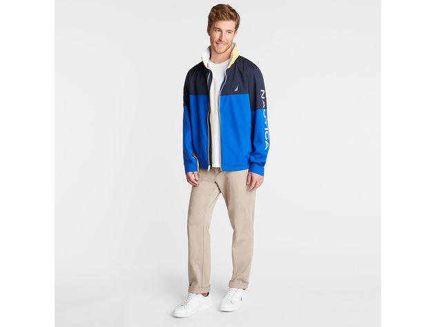 Nautica Men's Ligtweight Colorblock Heritage Logo Bomber Jacket Blue Size Large