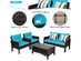Costway 8 Piece Patio Rattan Furniture Set Loveseat Sofa Coffee Table W/Turquoise Cushion