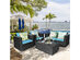 Costway 4 Piece Patio Rattan Cushioned Sofa Chair Coffee Table Black/Turquoise