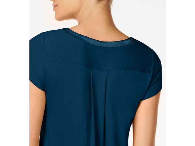 Alfani Women's Satin-Trim High-Low T-Shirt Blue Size Petite