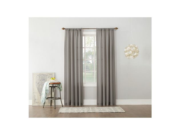 No. 918 Amalfi Linen Blend Textured Sheer Rod Pocket Single Curtain Panel, 54 Inches x 95 Inches, Gray