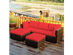 Costway 5 Piece Patio Rattan Furniture Set Sectional Conversation Set Ottoman Table Red 