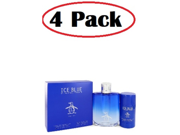 4 Pack of Original Penguin Ice Blue by Original Penguin Gift Set -- 3.4 oz Eau De Toilette Spray + 2.75 oz Deodorant Stick
