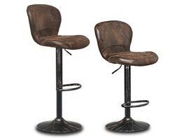 Costway Set of 2 Adjustable Swivel Bar Stool Hot-stamping Cloth with Backrest&Footrest Brown Low Back - Brown