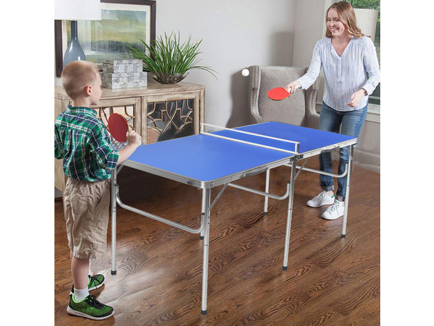 Costway 60'' Portable Table Tennis Ping Pong Folding Table w/Accessories Indoor Game - Blue