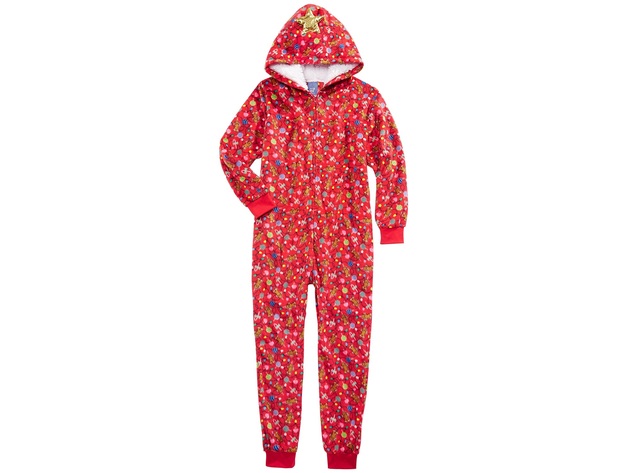 Max & Olivia Big Girls 1-Pc. Hooded Holiday-Print Pajamas Red Size Small (6/6X)