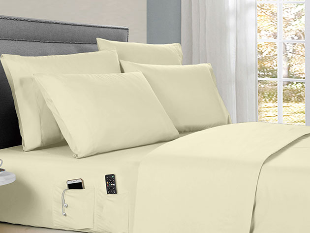 Kathy Ireland 1284FLGR Full Size Smart Sheet Set with Side Pocket, Gray - 6 Piece