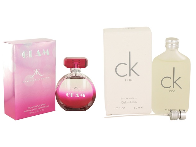 Gift set  Kim Kardashian Glam by Kim Kardashian Eau De Parfum Spray 3.4 oz And  CK ONE EDT Pour/Spray (Unisex) 1.7 oz