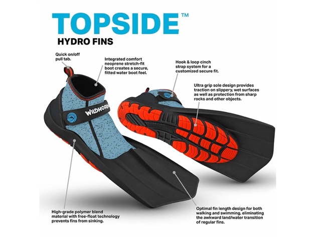 Wildhorn Topside Snorkel Diving Fins Compact Swim Snorkeling Flippers - 11 Men's (Used, Damaged Retail Box)