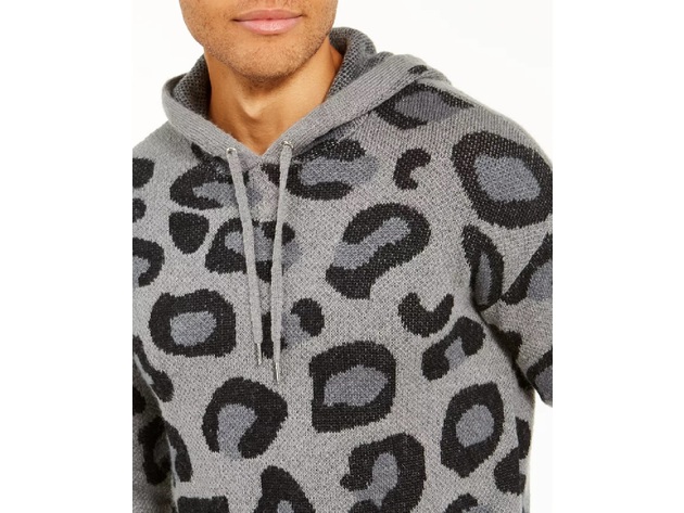 INC International Concepts Men's Leopard Sweater Hoodie  Gray Size Large 