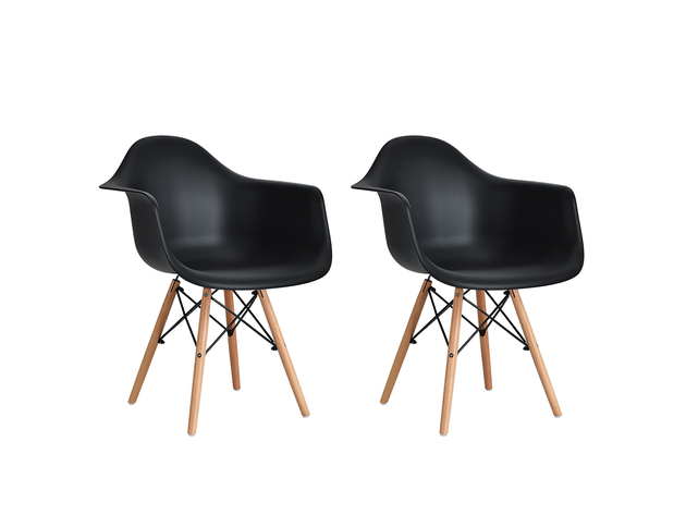 Costway Set of 2 Mid Century Modern Molded Dining Arm Side Chair Wood Legs Black 