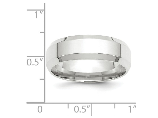 Mens 10K White Gold 7mm Comfort Fit Wedding Band with Bevel Edge - 12.5