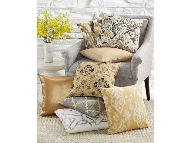Hallmart Collectibles Floral Scroll Square Decorative Pillow with Stunning Patterns and Textures, 18 Inch, Yellow and Gray