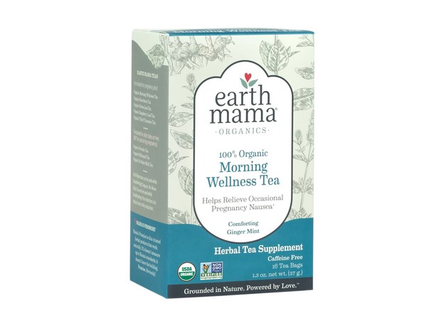 Earth Mama Organics Morning Wellness Tea for Occasional Morning Sickness Teabags, Caffeine Free, 16 Count