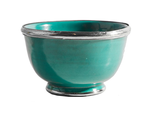Moroccan Glazed Bowls with Silver Trim (Set of 3)