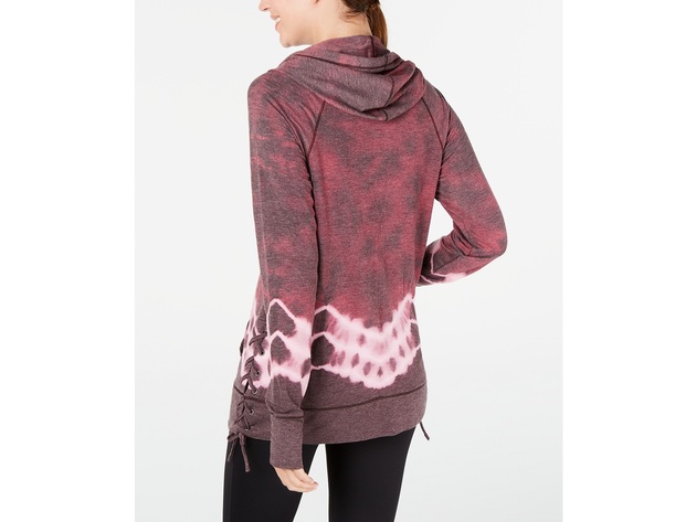 Ideology Women's Tie-Dyed Lace-Up Hoodie Red Passion Size Medium