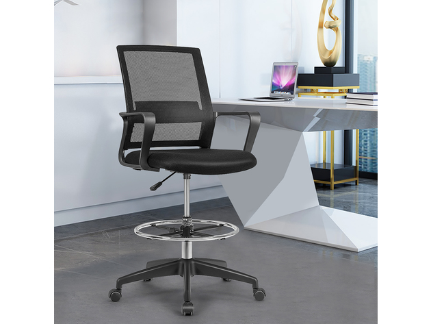 Costway Drafting Chair Tall Office Chair Adjustable Height w/Footrest - Black