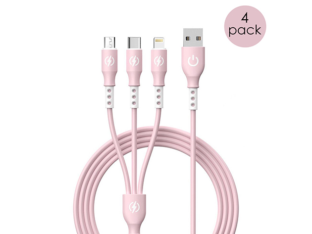 3-in-1 Fast Data Transfer & Charging Multi-Cable (Pink/4-Pack)