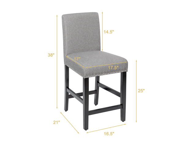 Costway Set of 2 25'' Kitchen Breakfast Chairs Nailhead Bar Stools - Gray
