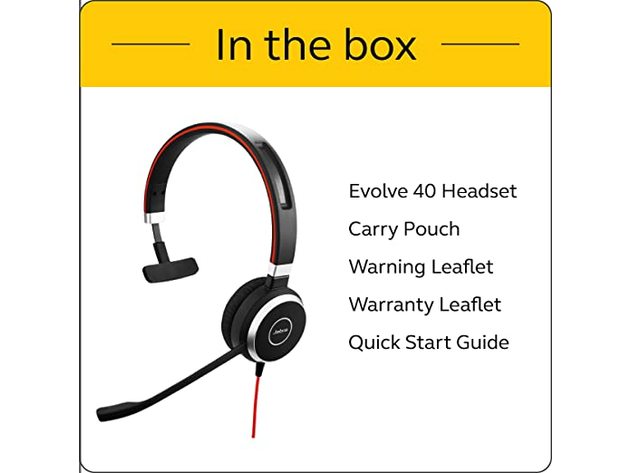 Jabra 6393-823-189 Leather Material Evolve 40 MS Mono USB-C Wired Headset (Refurbished)