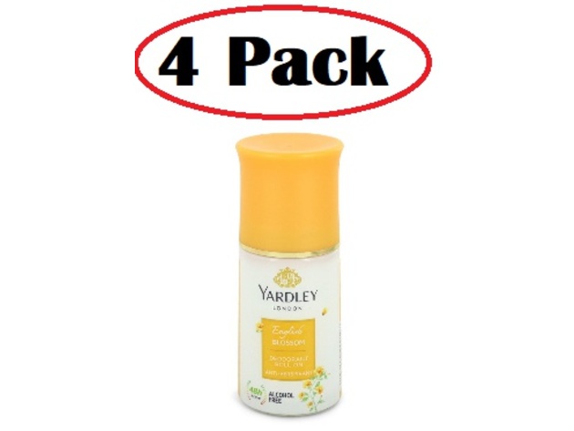 4 Pack of Yardley English Blossom by Yardley London Deodorant Roll-On Alcohol Free 1.7 oz