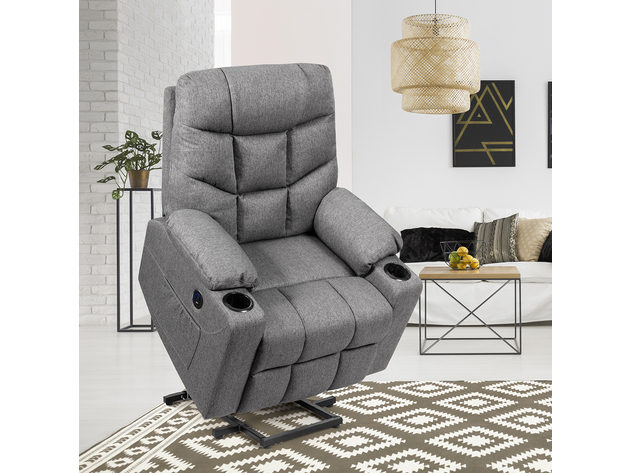 Costway Lift Chair Electric Power Recliner w/Remote and Cup Holder Living Room Furniture - Gray