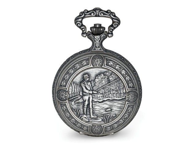 Charles Hubert Antique Chrome Finish Fisherman Pocket Watch