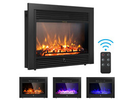 Costway 28.5" Fireplace Electric Embedded Insert Heater Glass Log Flame Remote - Black