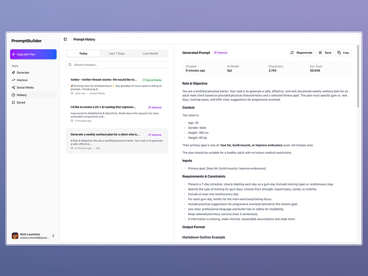 PromptBuilder - AI Prompt Engineer: Lifetime Subscription (Unlimited Plan)