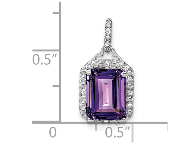 Large 5.00 Carat (ctw) Natural Emerald-Cut Amethyst Pendant Necklace in 10K White Gold with Chain