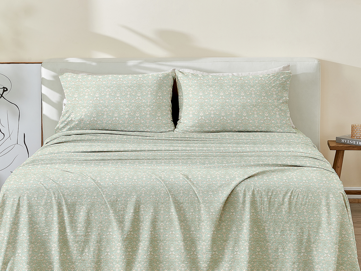 4-Piece Floral Print Microfiber Sheet Set (Floral Green/King)