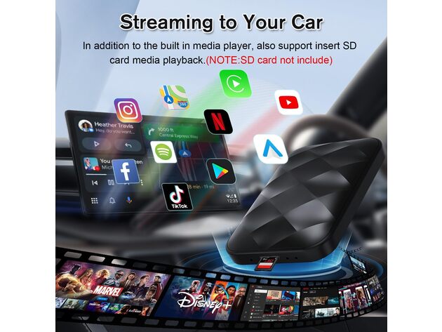 Apple CarPlay & Android Auto Wireless Adapter with Streaming Service Support (2024 Edition)