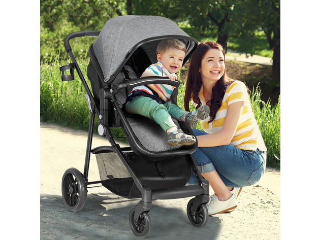Costway 2 In1 Foldable Baby Stroller Kids Travel Newborn Infant Buggy Pushchair Gray - Black